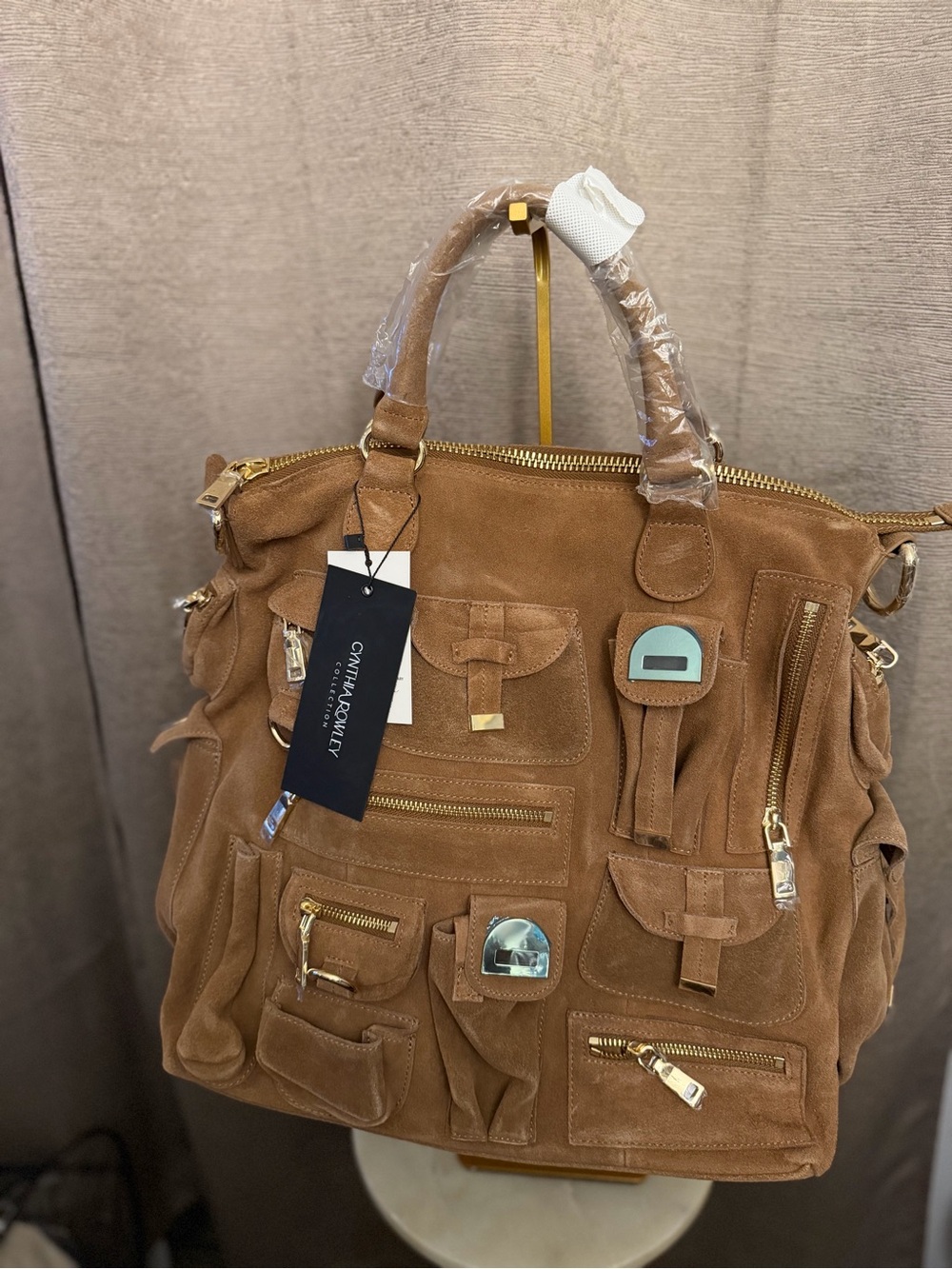 Cynthia Rowley Suede Tote in Tan with Gold Hardware - Picture 3 of 6